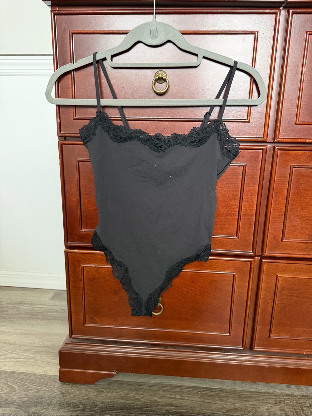SKIMS Black Lace-Trim Bodysuit
